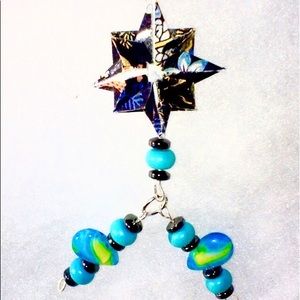 Blue beaded necklace with origami pendant